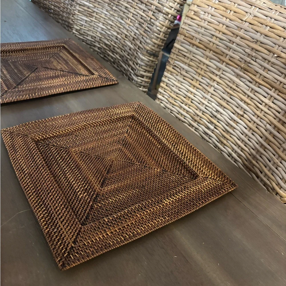 2 Woven Rattan Square Charger / Placemat - Brown